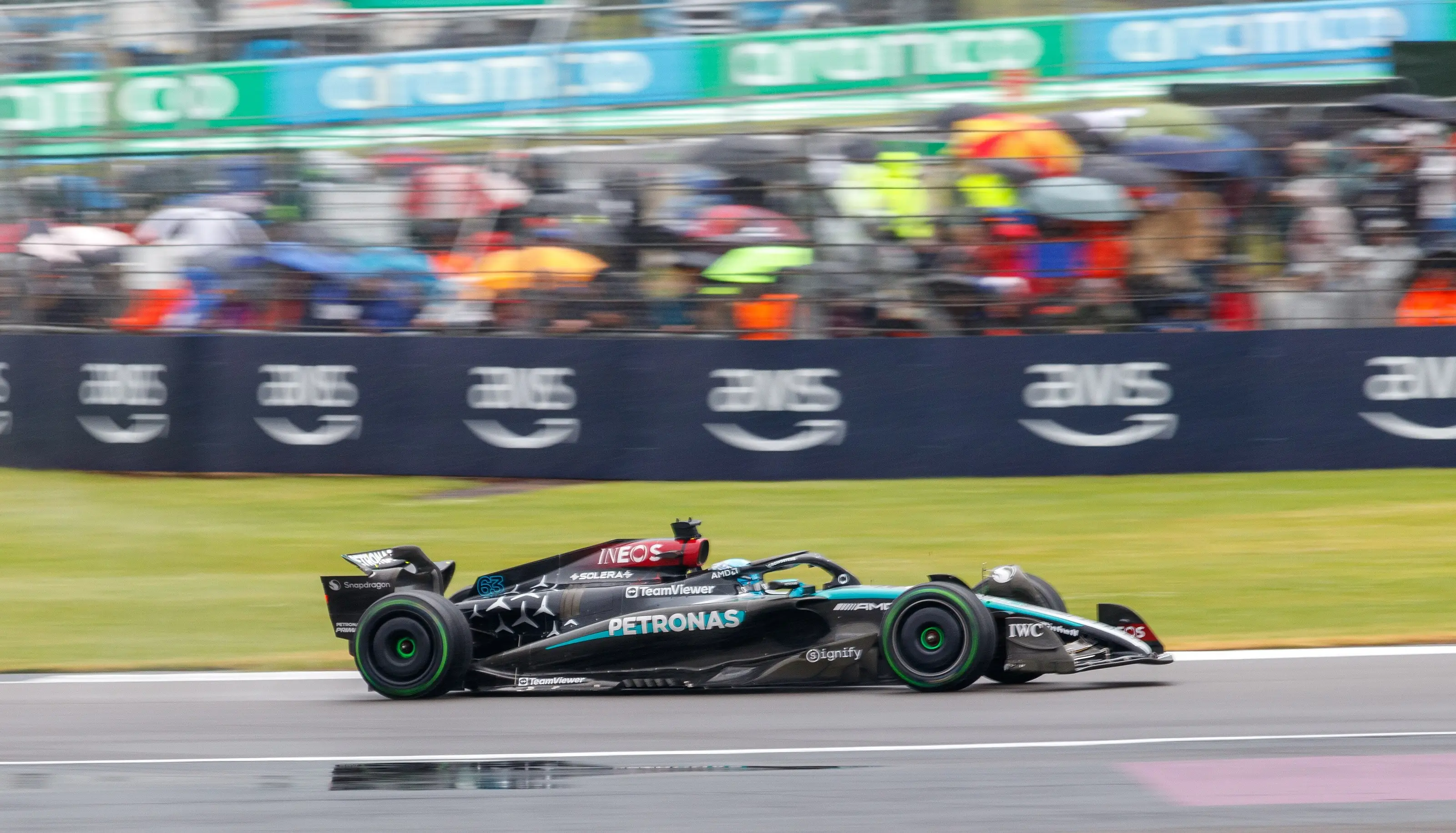 George Russell racing the Mercedes Formula 1 car