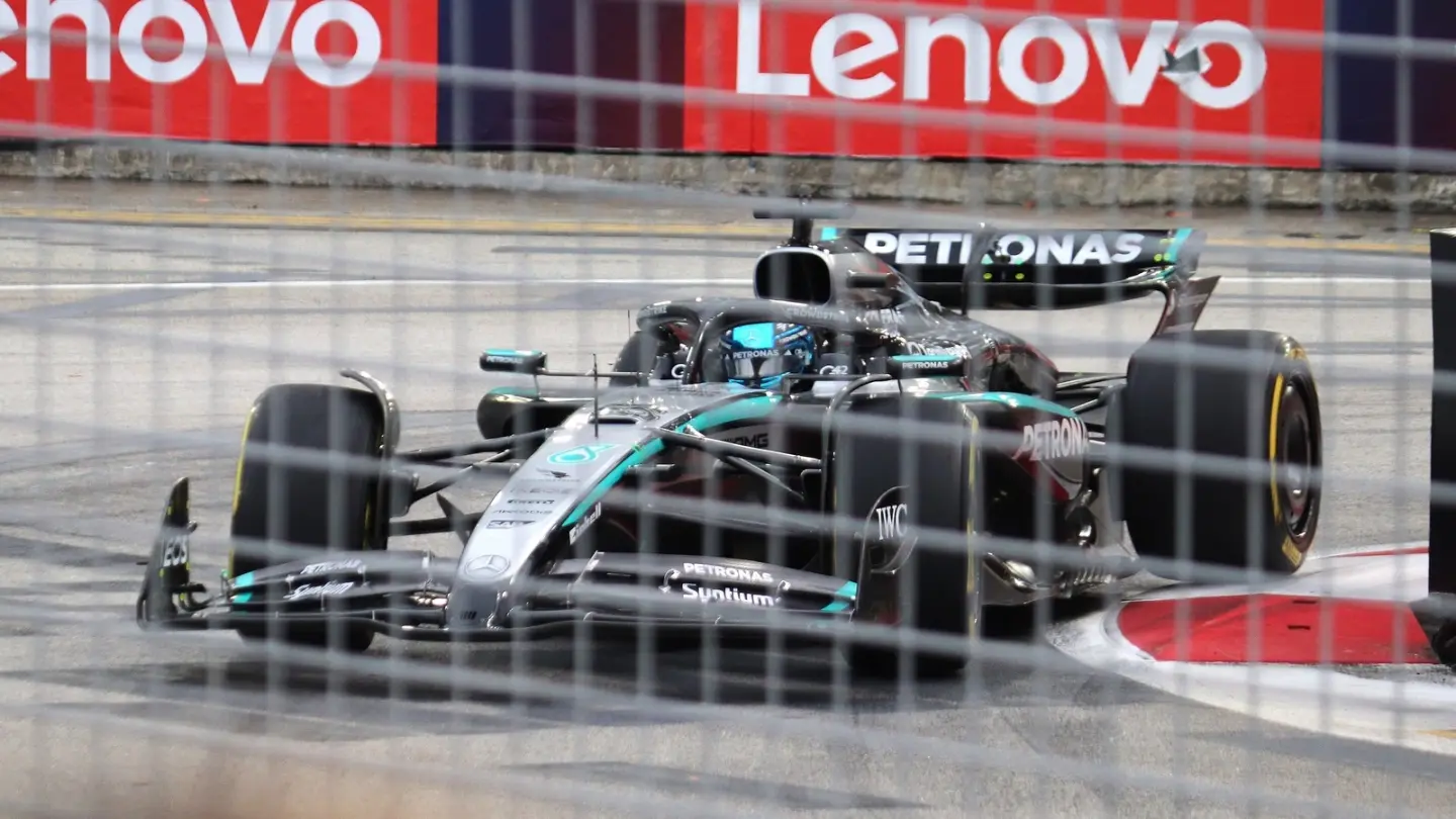 George Russell driving his Mercedes during Singapore Grand Prix practice