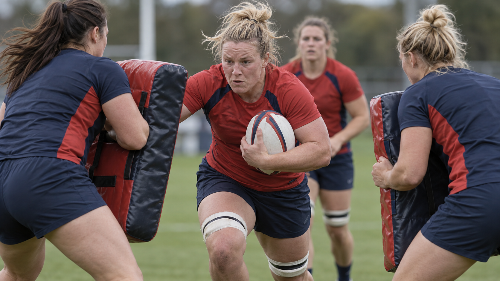 AI-generated editorial reconstruction of Marlie Packer in England rugby training