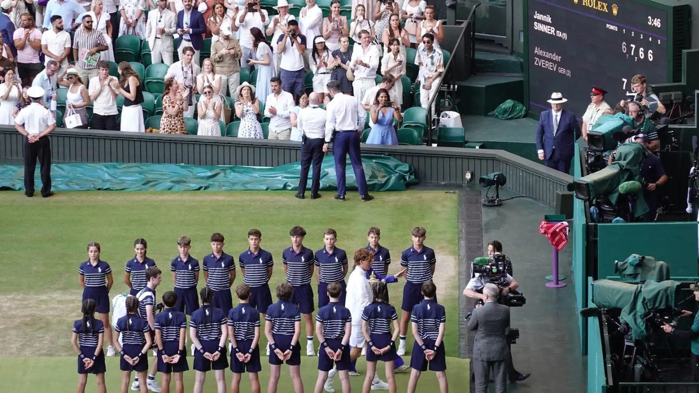 Jannik Sinner on Centre Court after the 2026 Wimbledon final