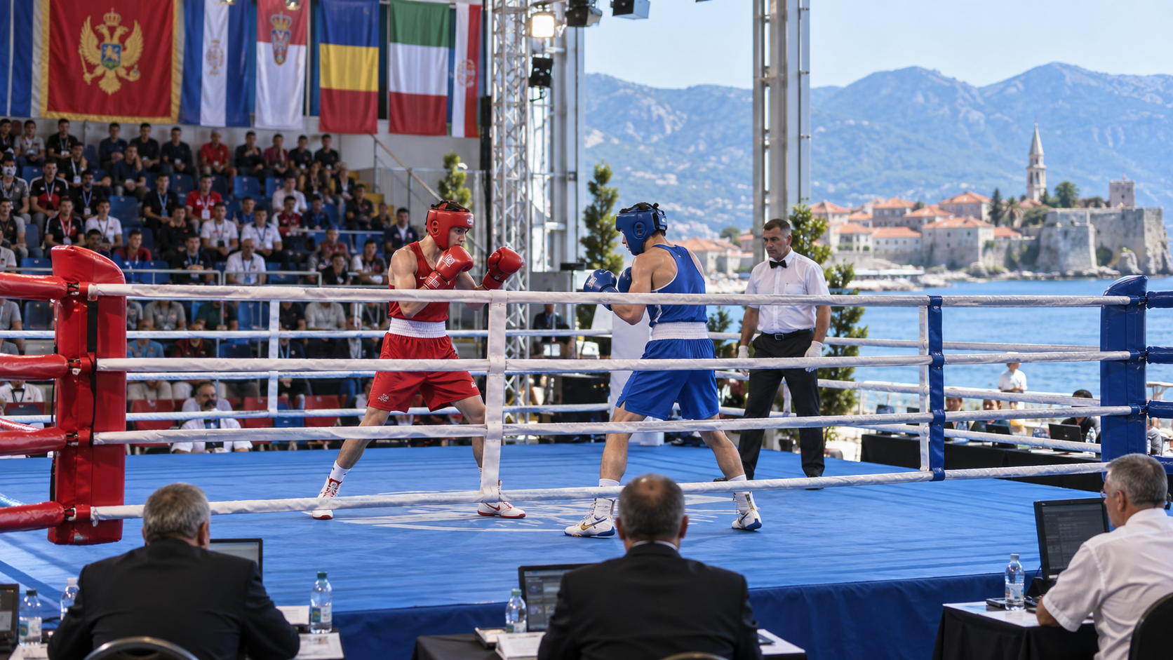 AI-generated editorial reconstruction of the World Boxing U19 Championships in Budva