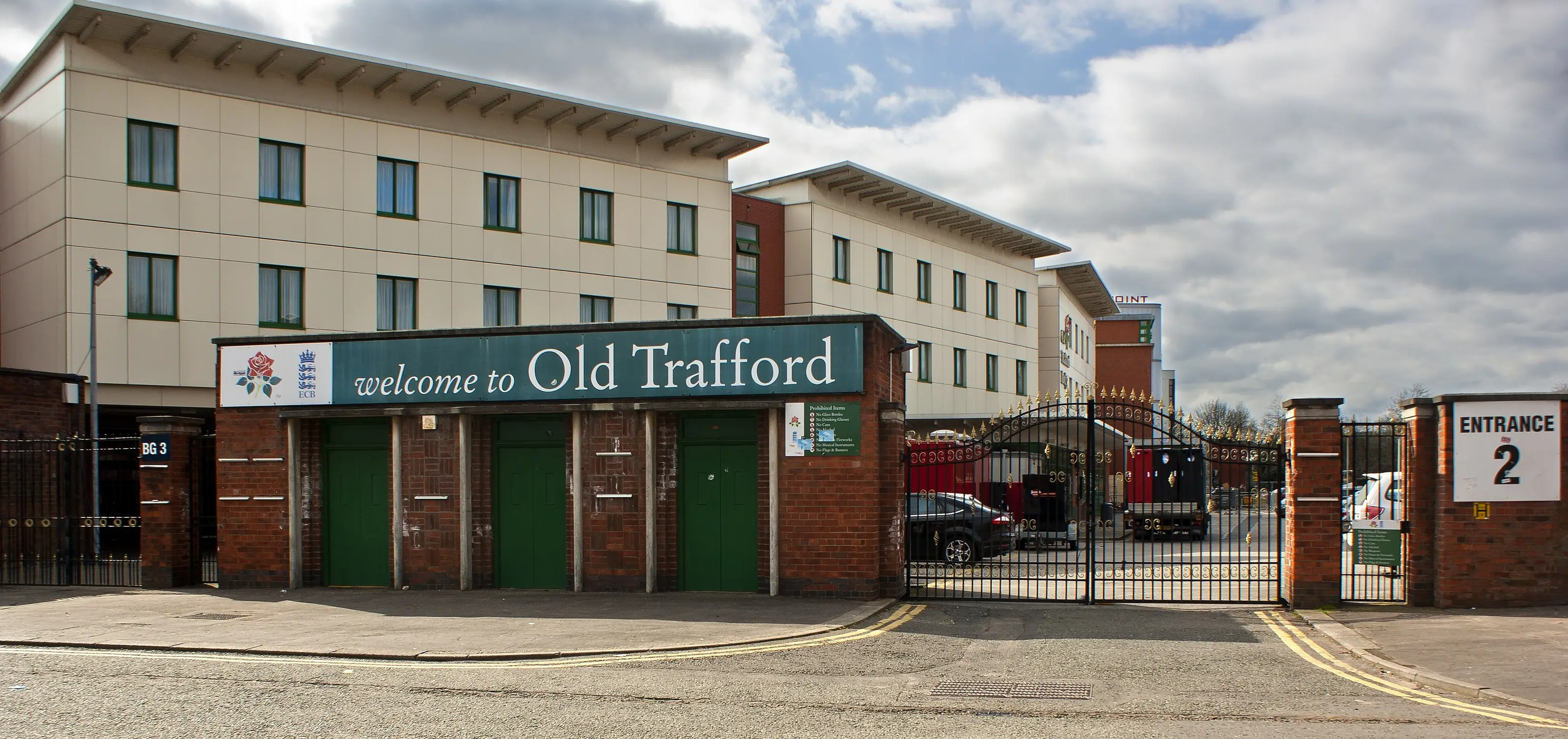 The entrance to Lancashire Cricket's Old Trafford ground in Manchester