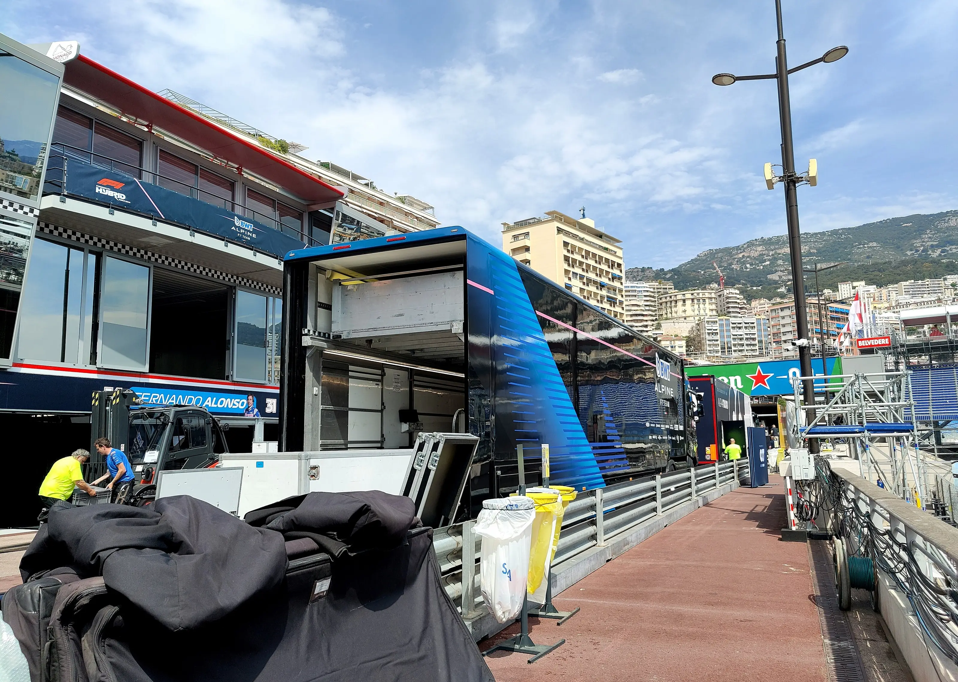 The pit lane area at the Circuit de Monaco