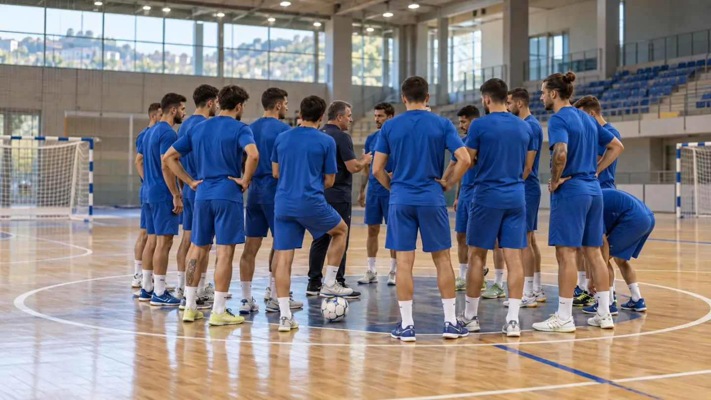 AI-generated editorial concept of Italy futsal players gathering at a training session