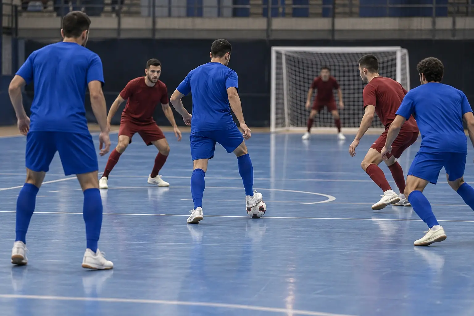 AI-generated editorial concept of Italy futsal players practising against opponents