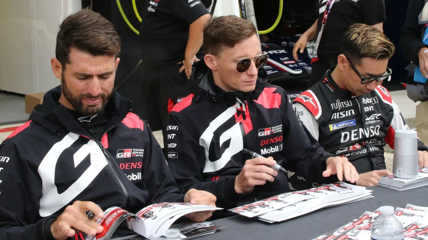 Mike Conway alongside Toyota team-mates at Le Mans in 2022