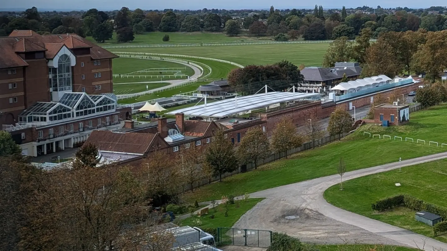 Wide view of York Racecourse, venue for the EBF Final