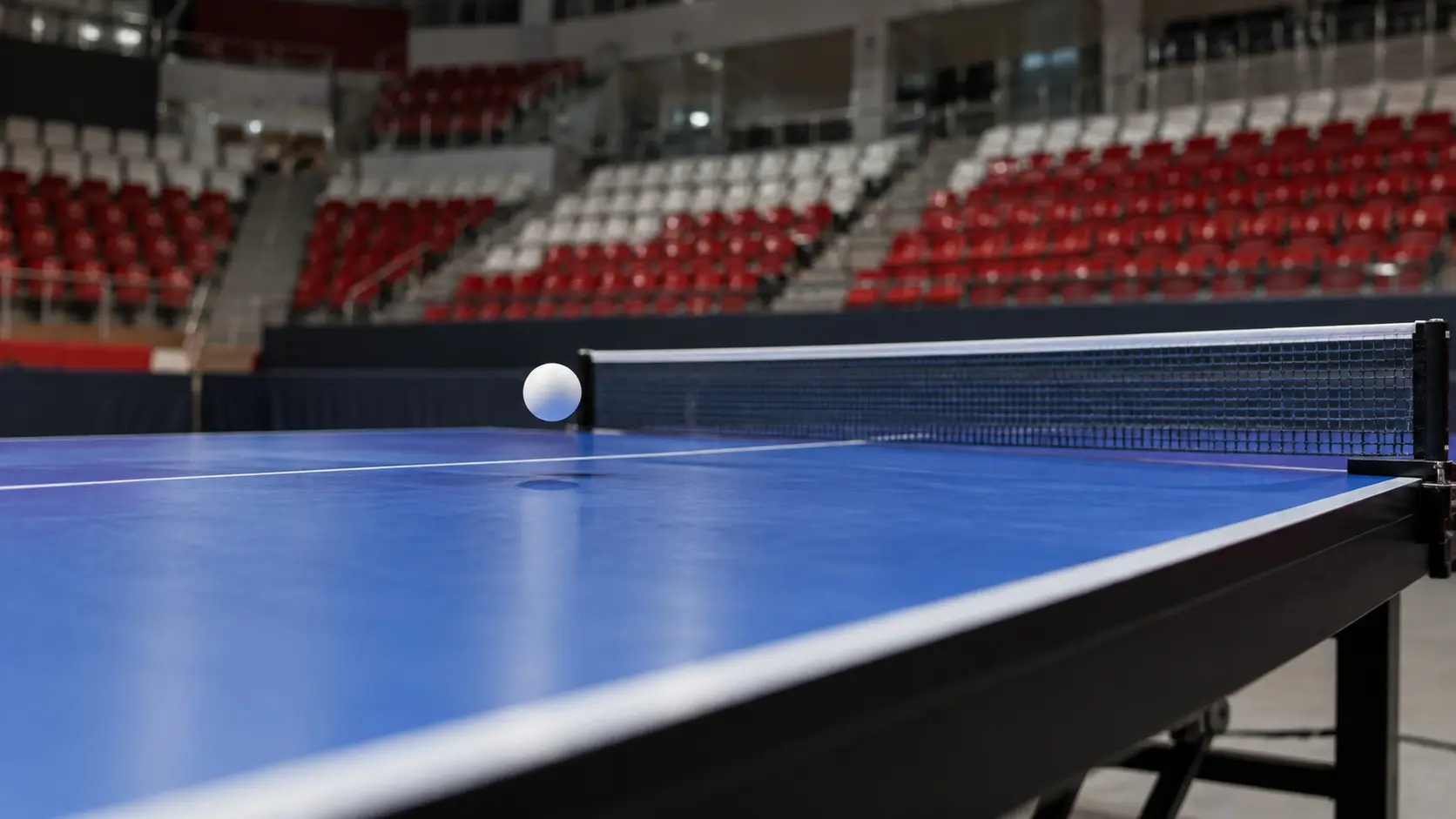 AI-generated editorial concept of a table tennis ball above a regulation table