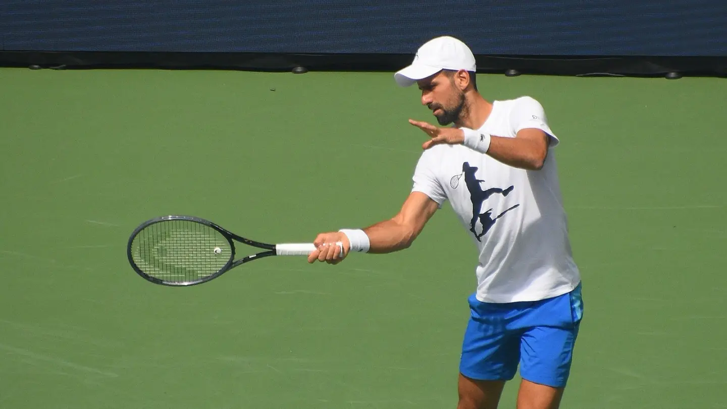 Novak Djokovic at a US Open practice session in 2023