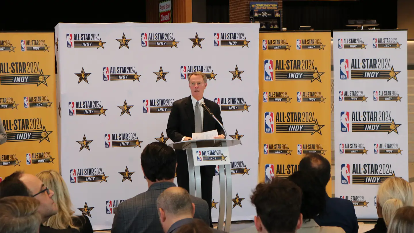NBA commissioner Adam Silver speaking at a 2024 basketball press conference