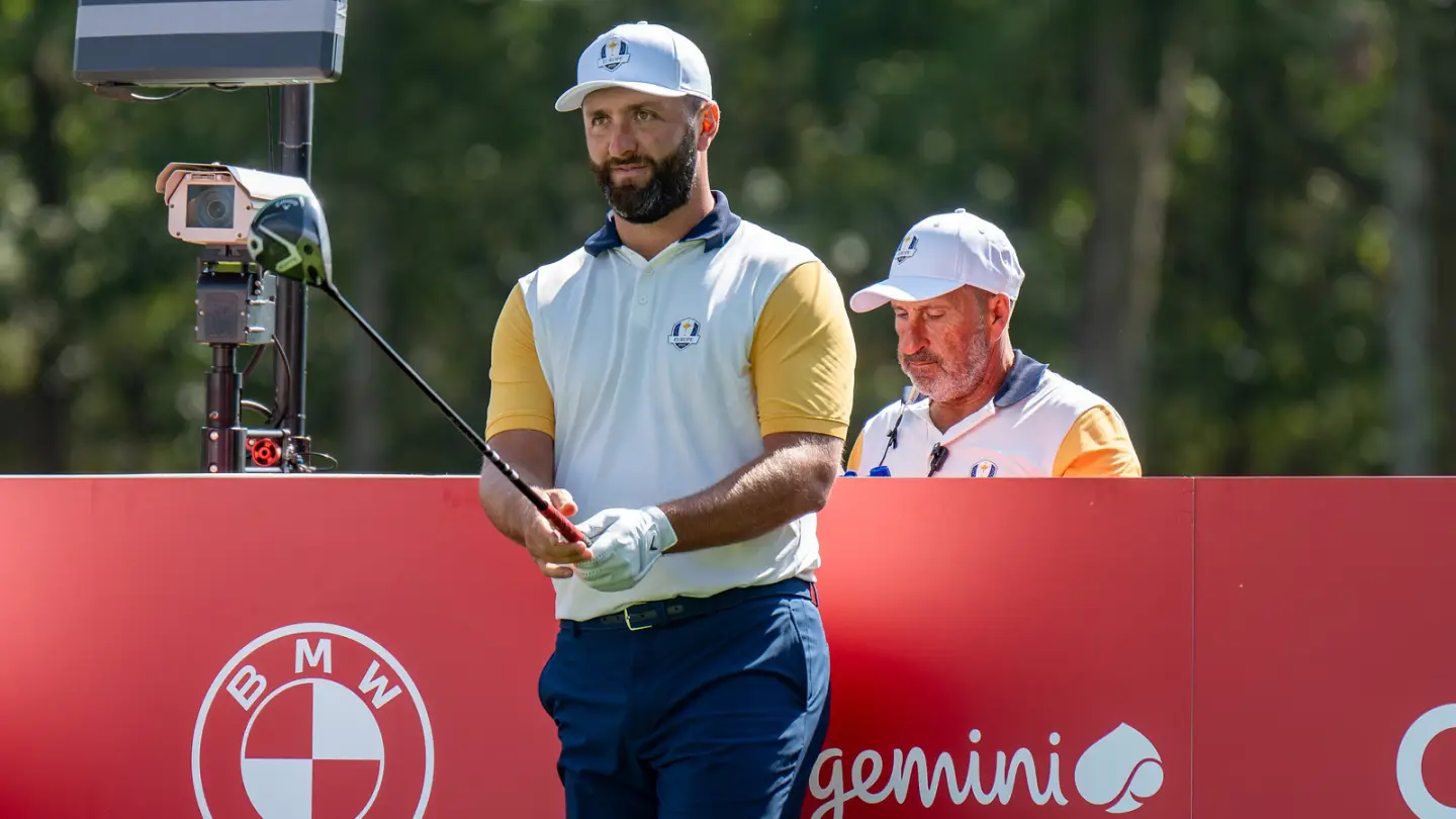Jon Rahm playing at the 2025 Ryder Cup in an archive photograph