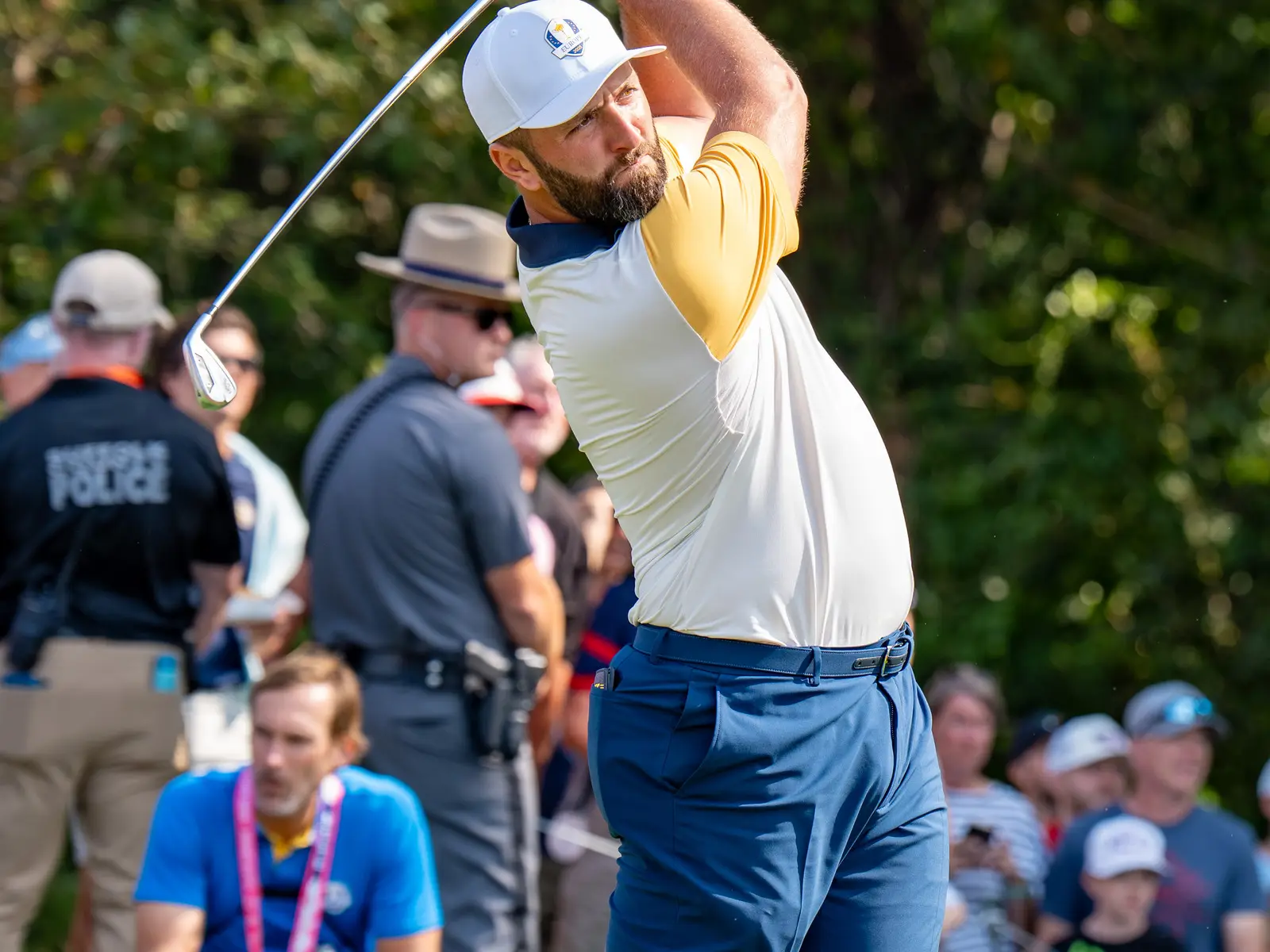 Jon Rahm playing golf at the 2025 Ryder Cup in an archive photograph