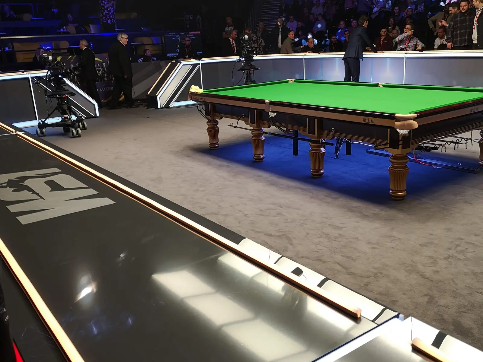 Professional snooker table at the 2020 Masters final in an archive photograph