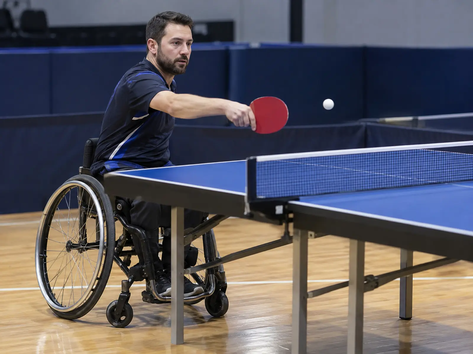 AI-generated illustration of men’s para table tennis; not Rob Davies or the Murcia event