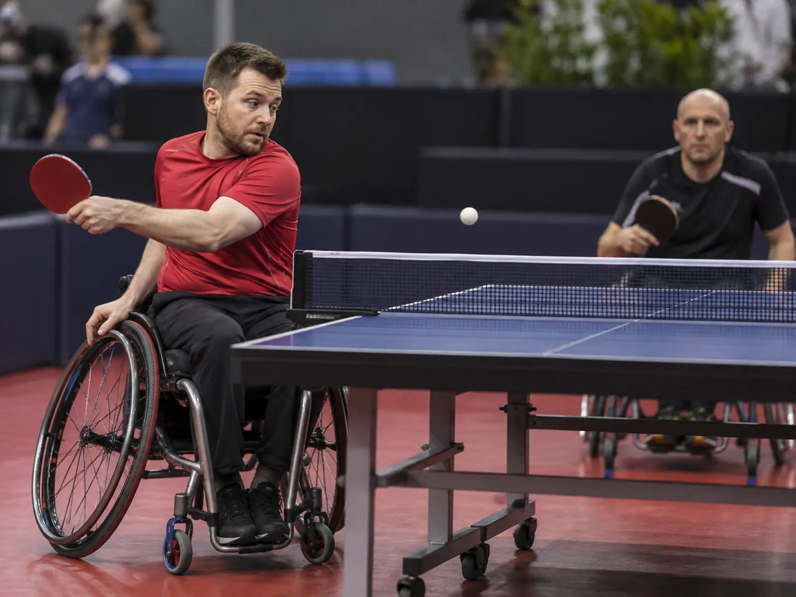 AI-generated illustration of men’s para table tennis; not Rob Davies or the Murcia event