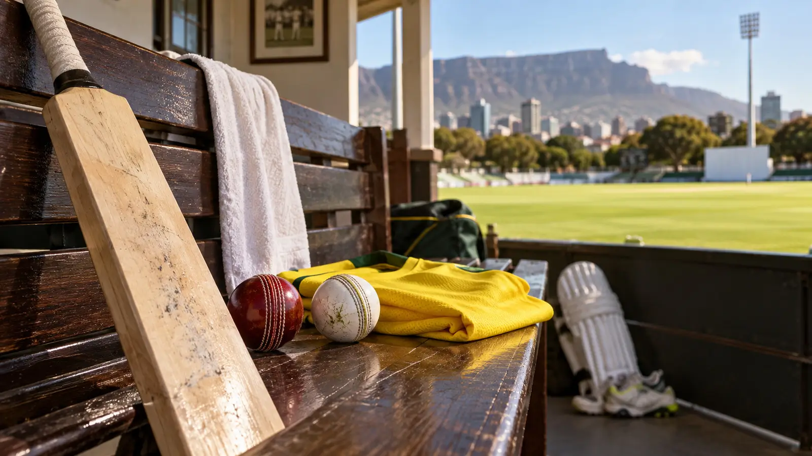 AI-generated editorial illustration of conceptual cricket kit in south africa; not the actual auction, player or venue