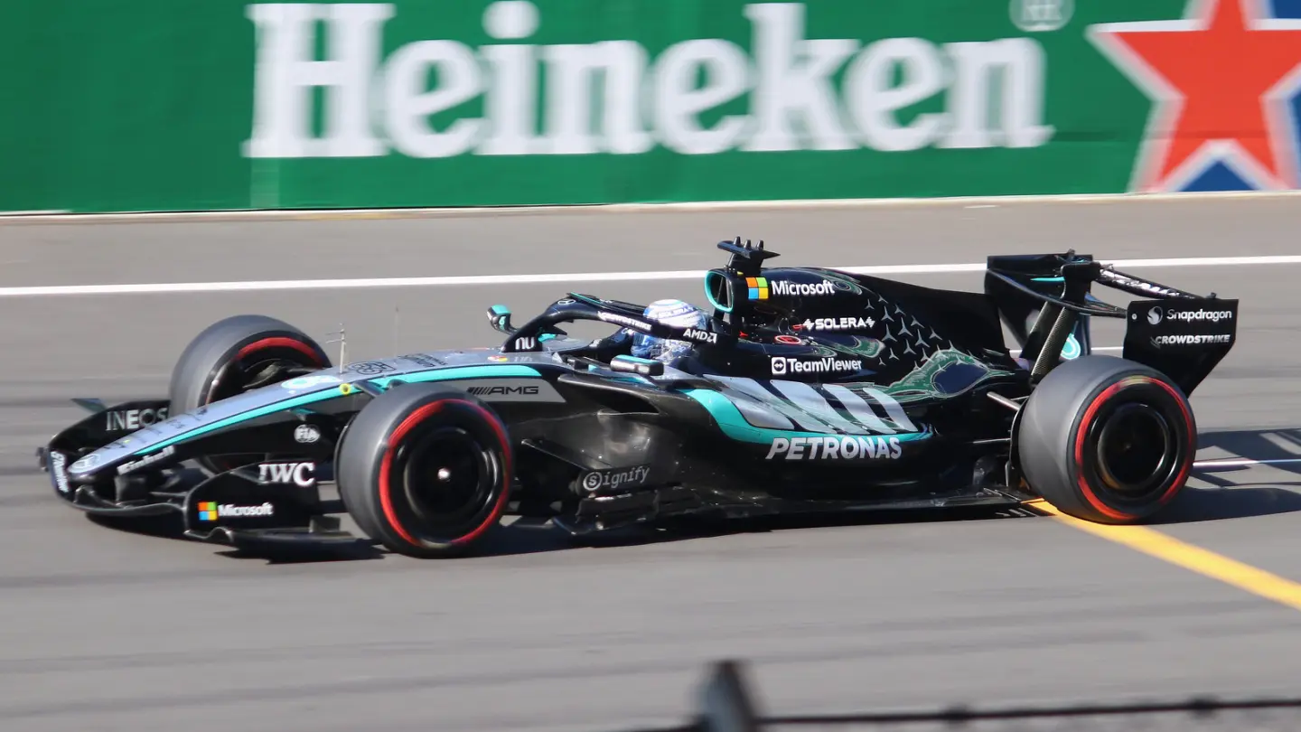 Archive photo of George Russell driving the Mercedes at the 2026 Chinese Grand Prix