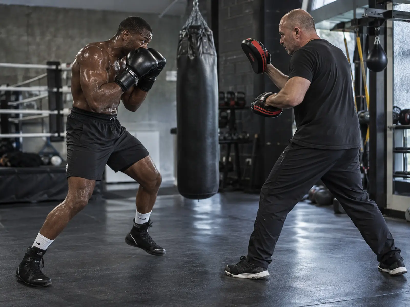 AI-generated editorial boxing training scene; not the actual Dubois or Wardley training camps
