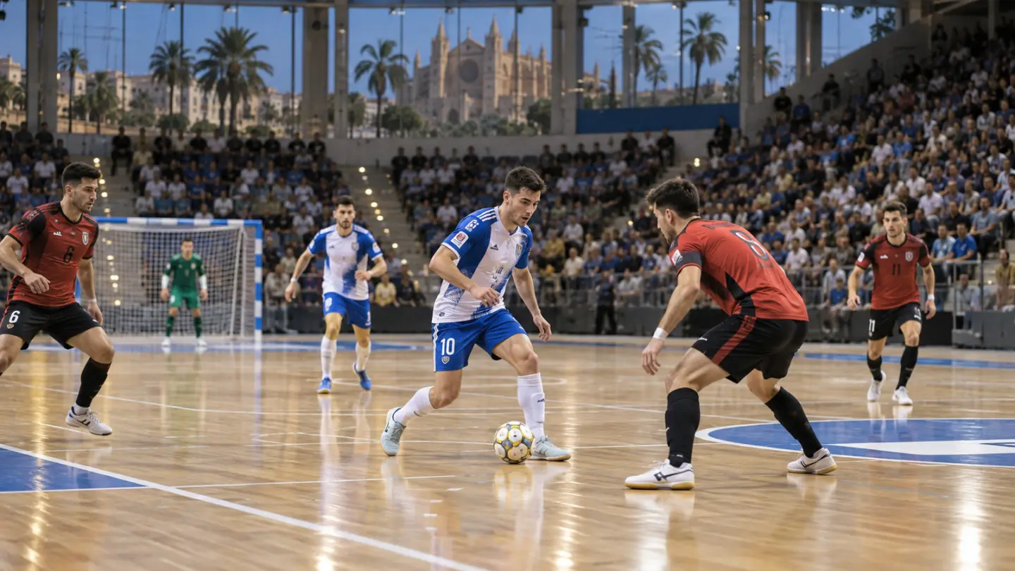 Conceptual futsal match in Palma-style indoor arena