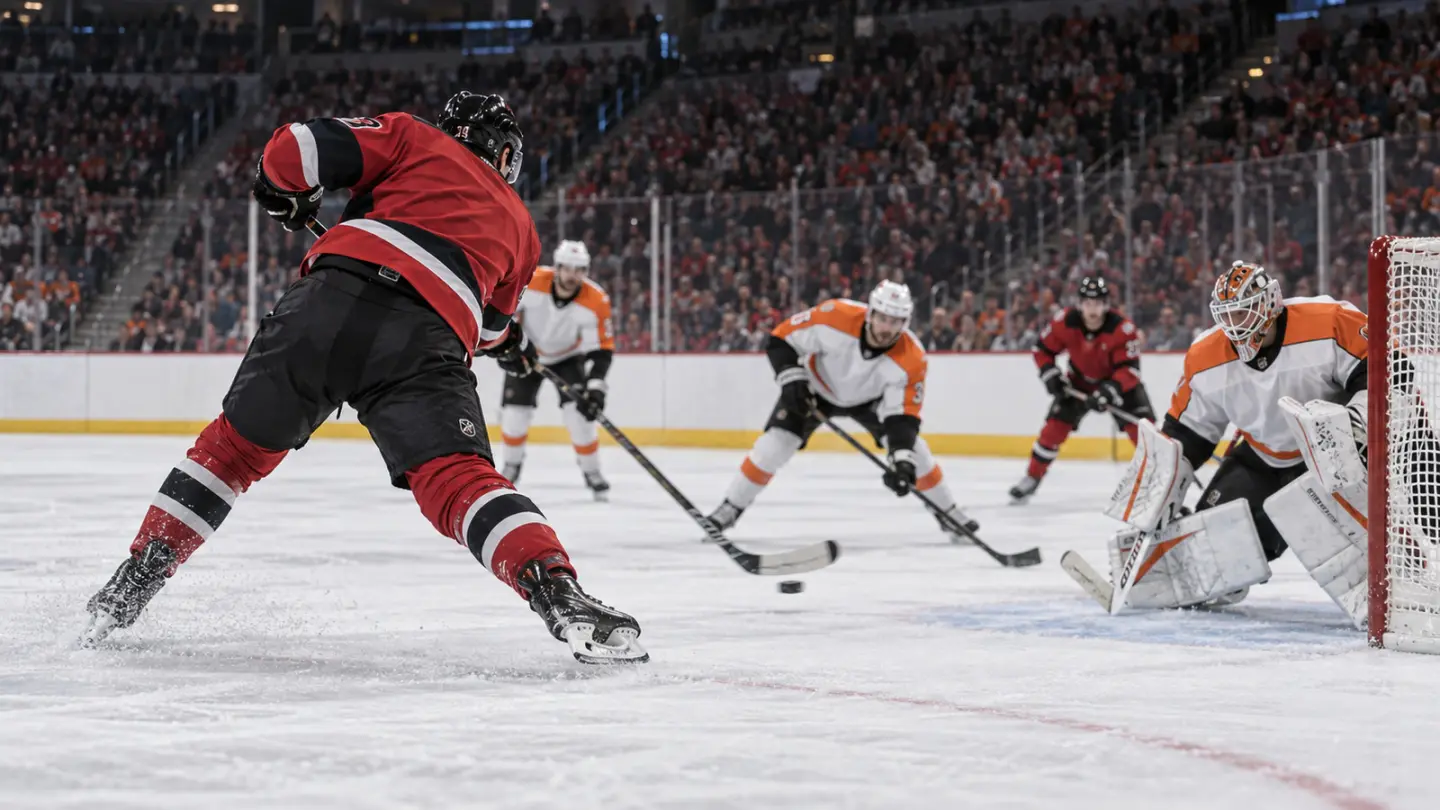 Conceptual hockey power-play shot, not the Ottawa fixture