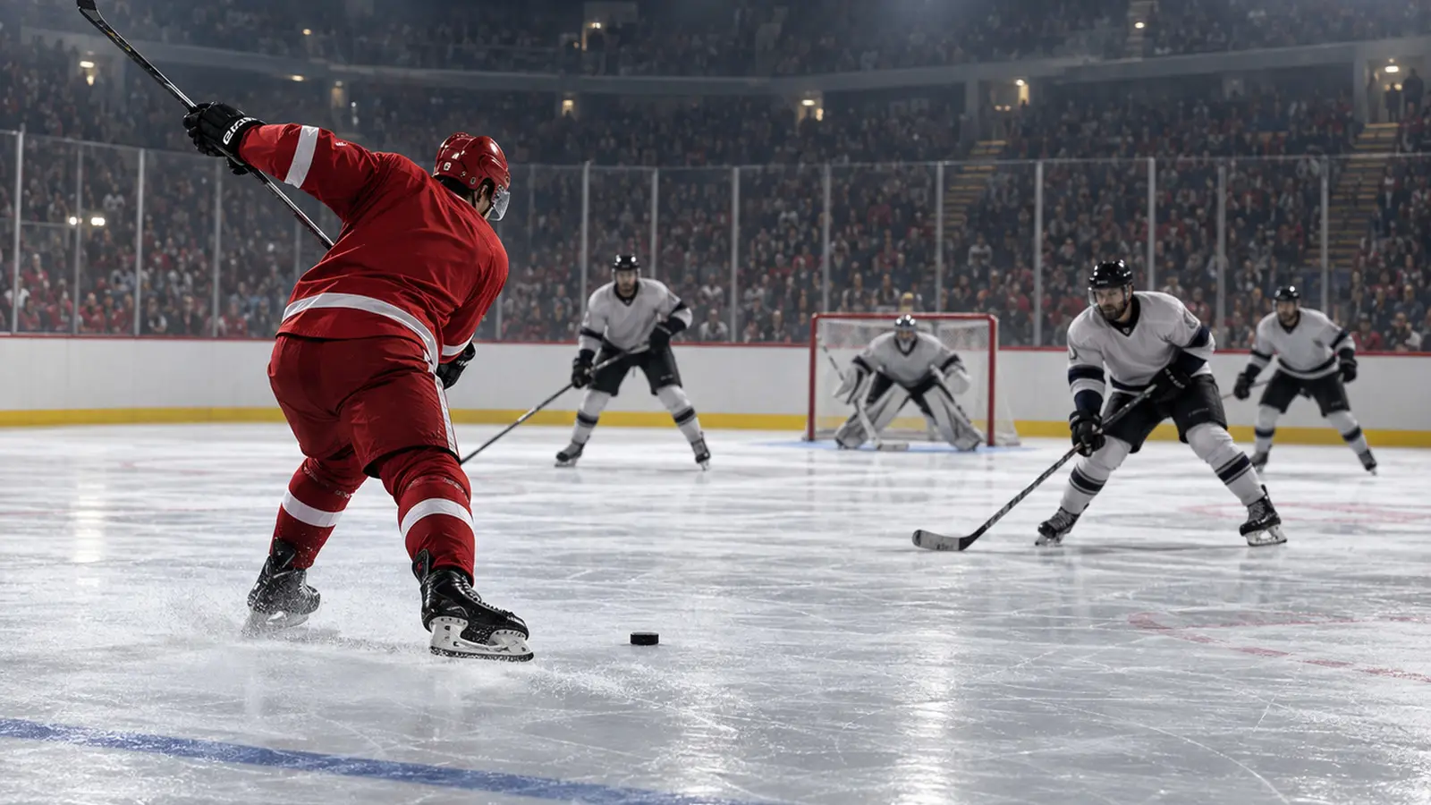 Conceptual blue-line hockey one-timer, not the Ottawa fixture