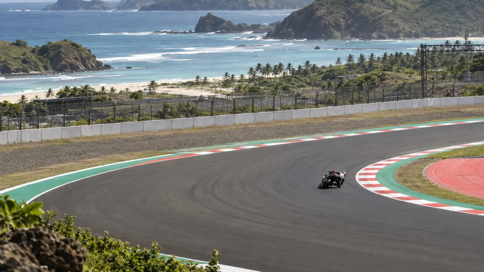 Conceptual coastal motorcycle circuit, not the 2026 session