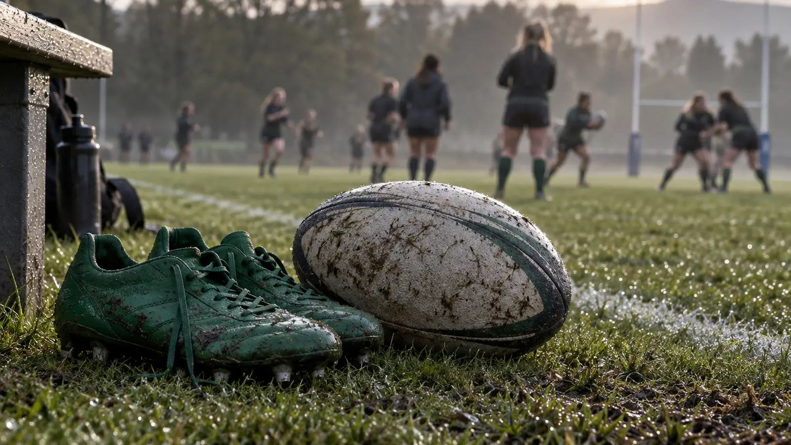 Conceptual rugby boots by training pitch