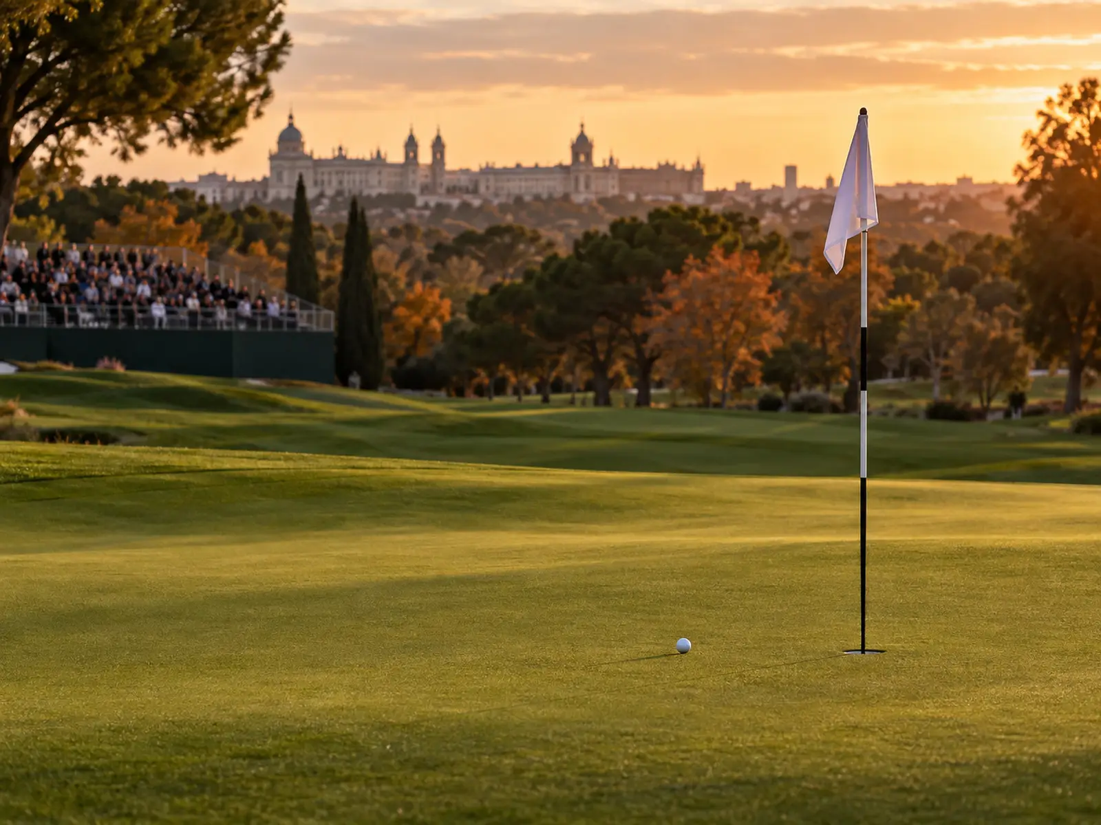 Conceptual image of a golf ball near the flag on a green
