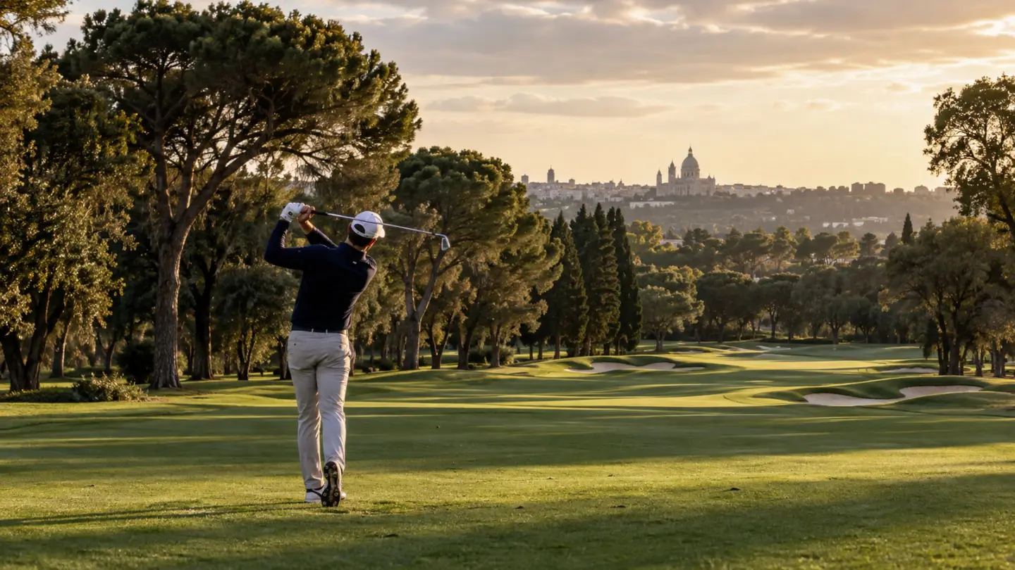 Conceptual image of a golfer on a championship course near Madrid