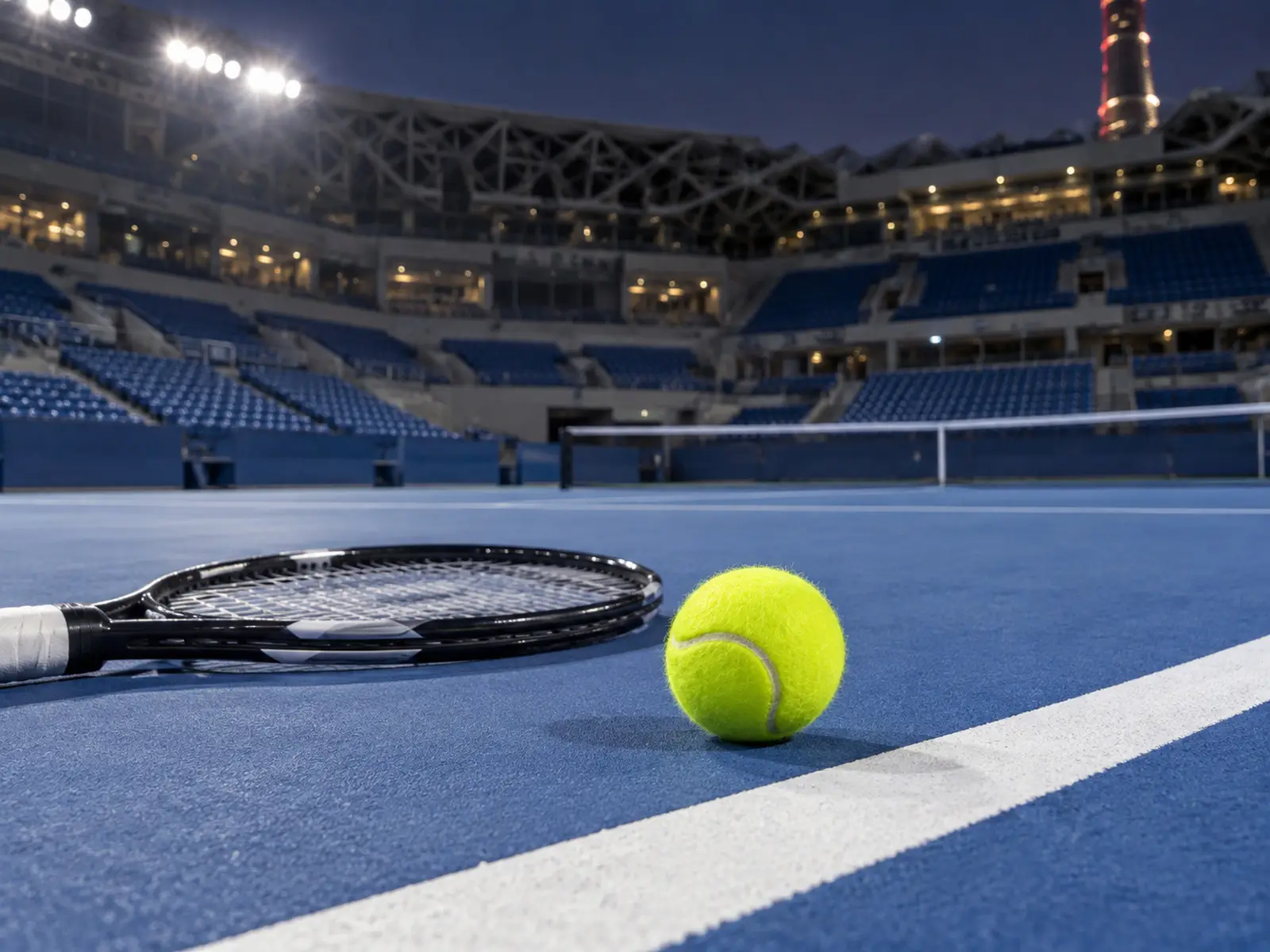 Conceptual close-up of tennis ball and racket; illustrative AI-generated image, not the reported event