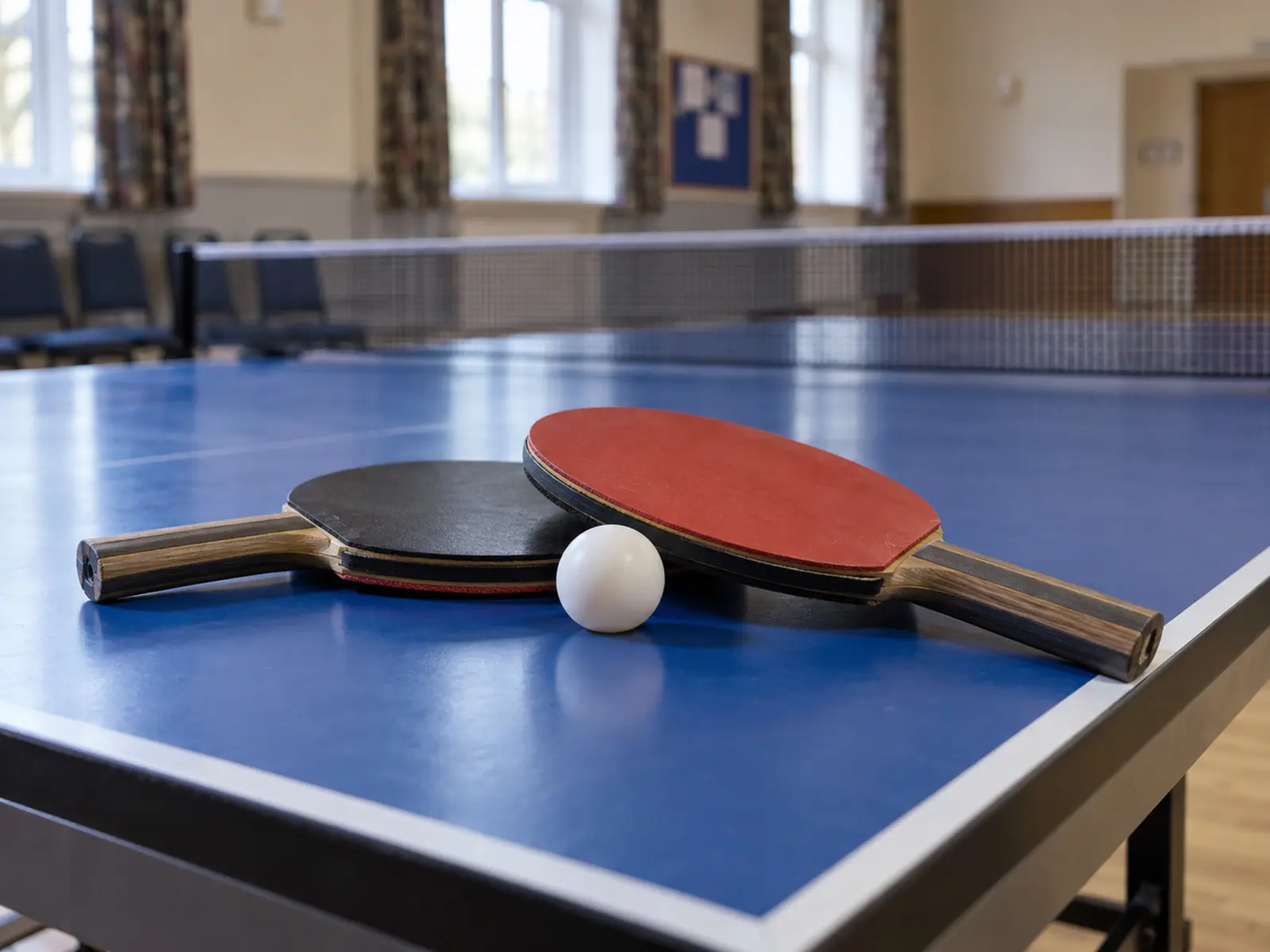 Conceptual close-up of table-tennis paddles and ball; illustrative AI-generated image, not the reported event
