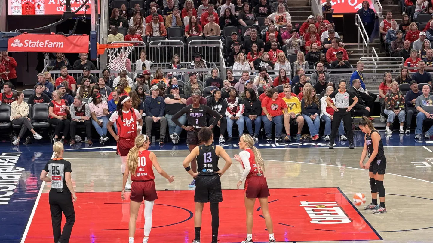 Golden State Valkyries players in an archive May 2026 game at Indiana Fever