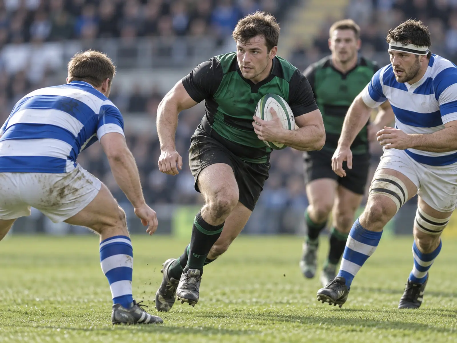 Conceptual image of an anonymous rugby player carrying the ball; AI-generated illustration, not the reported event or named athlete