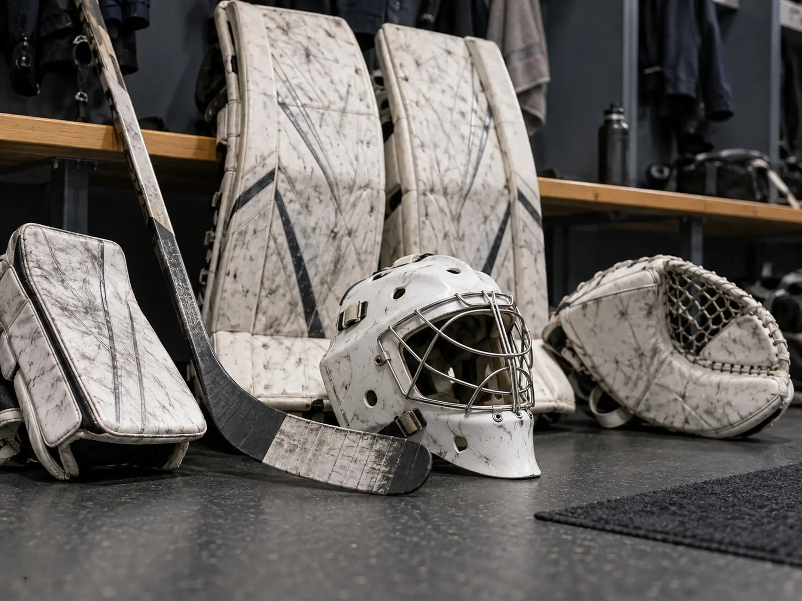 Conceptual image of ice-hockey goaltender equipment; AI-generated illustration, not the reported event or named athlete