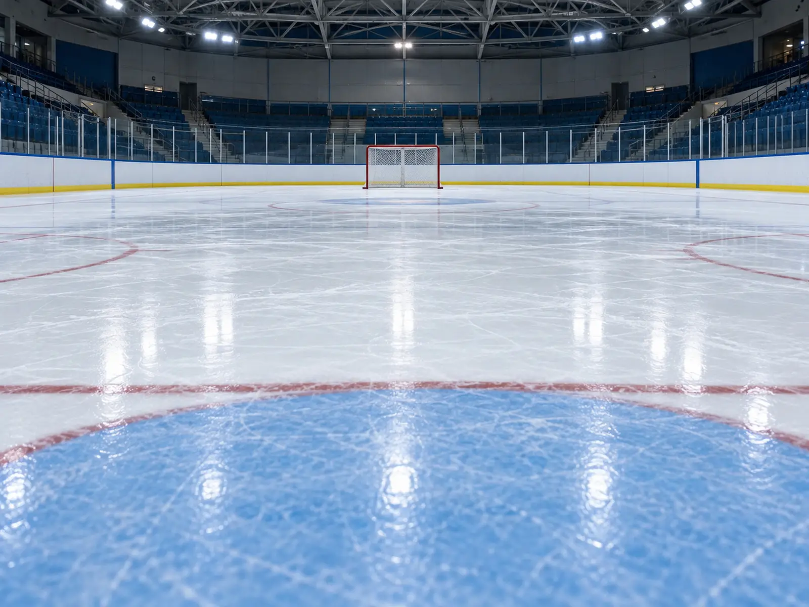 Conceptual image of an empty ice-hockey rink; AI-generated illustration, not the reported event or named athlete