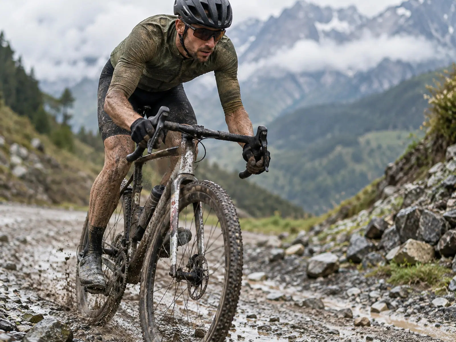 Conceptual illustration of Connor Swift gravel cycling world championship; AI-generated, not a photograph of the actual participants or event