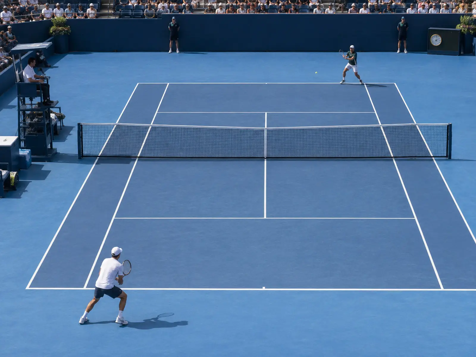 Conceptual illustration of Arthur Gea and Ben Shelton Shanghai tennis match; AI-generated, not a photograph of the actual participants or event