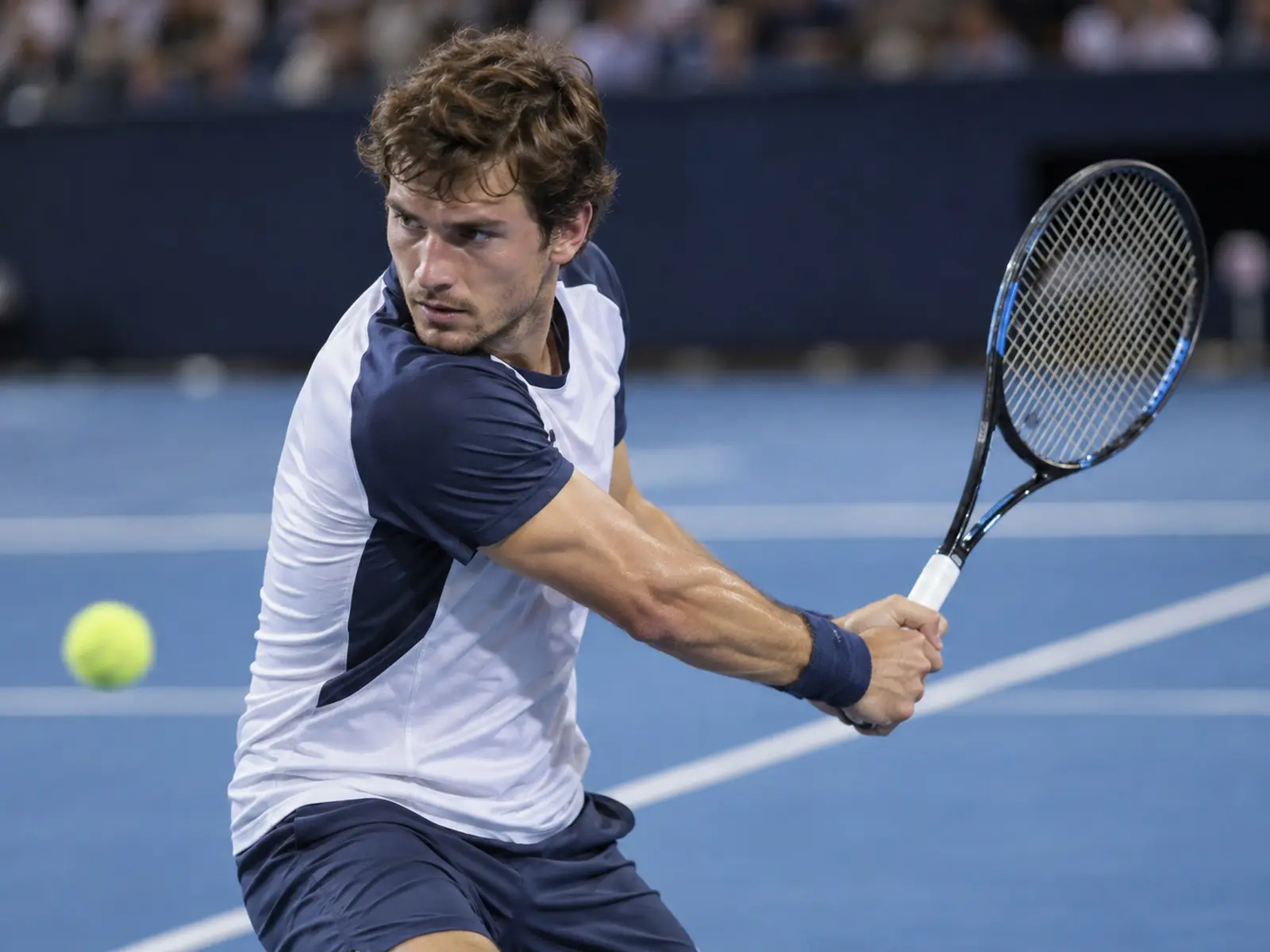 Conceptual illustration of Arthur Gea and Ben Shelton Shanghai tennis match; AI-generated, not a photograph of the actual participants or event