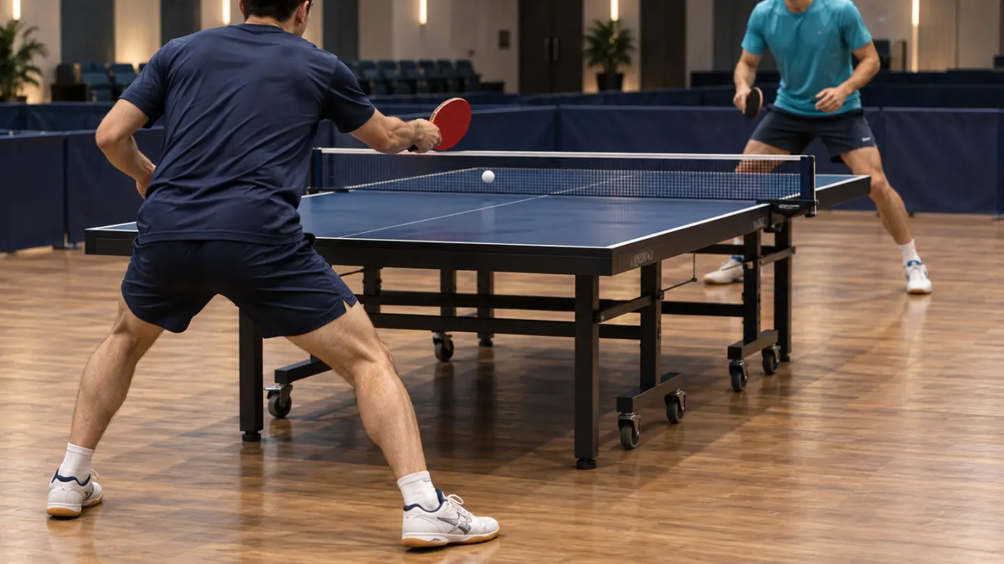 AI-generated conceptual illustration of anonymous table-tennis competitors; not the Florida Crocs or the actual Westchester matches