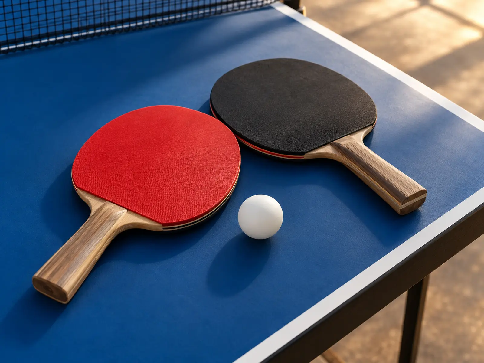 AI-generated conceptual illustration of table-tennis paddles and a white ball; not the actual Florida Crocs equipment