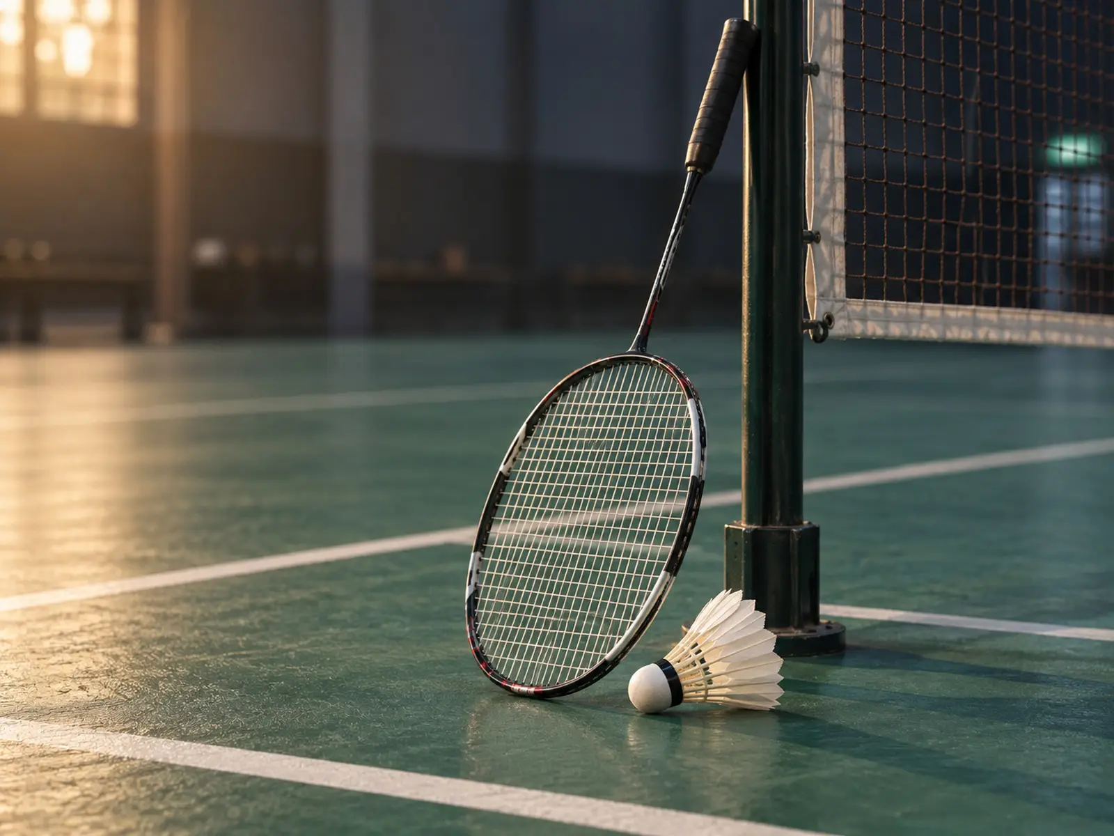 AI-generated conceptual illustration of a badminton racket and feather shuttlecock; not the actual Arctic Open equipment