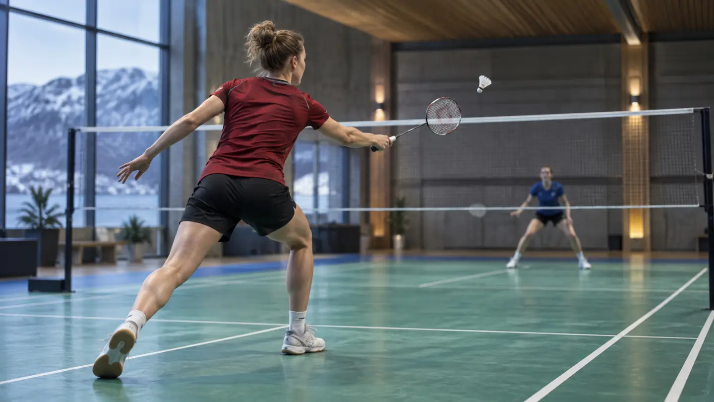 AI-generated conceptual illustration of anonymous badminton singles players; not Blichfeldt, Antonsen or the actual Arctic Open