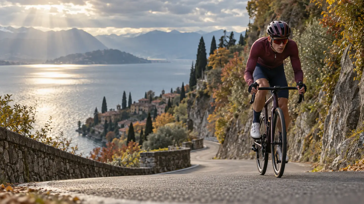 AI-generated illustration of an anonymous cyclist on an Italian climb; not Paul Seixas or the race itself