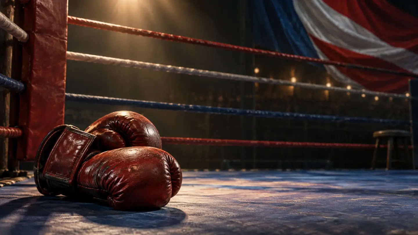 AI-generated boxing remembrance still life; not a photograph of Wilfredo Gómez