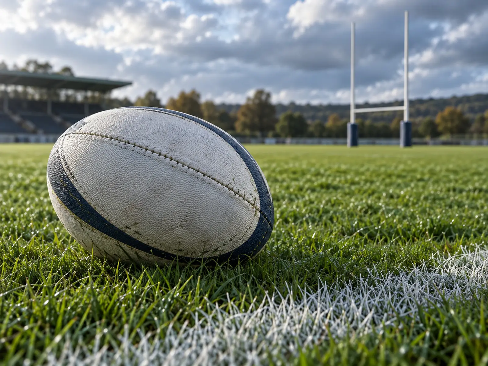 AI-generated close-up of an oval rugby ball on grass