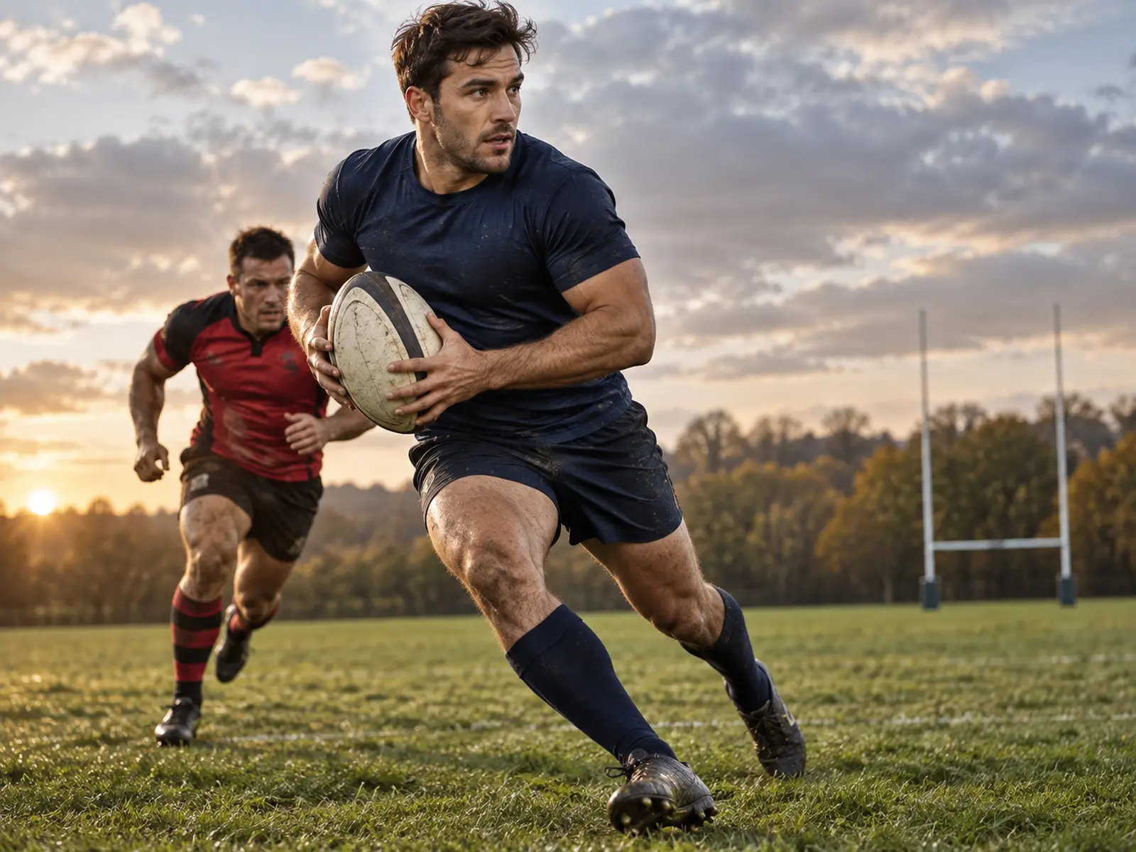 AI-generated illustration of an anonymous rugby player carrying the ball; not Exeter or Newcastle’s actual players