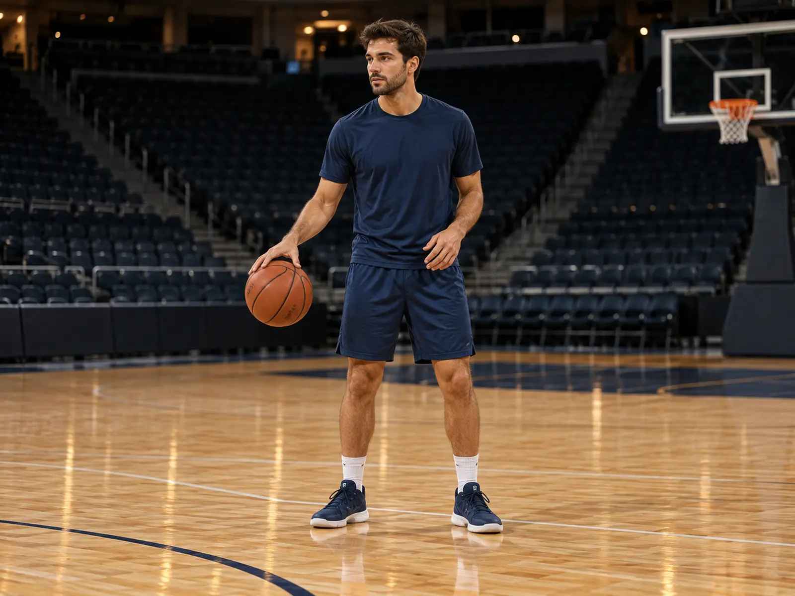 AI-generated illustration of an anonymous basketball player warming up