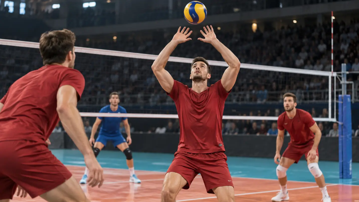 AI-generated illustration of anonymous male volleyball players; not Civitanova, Milano or the Jesi final