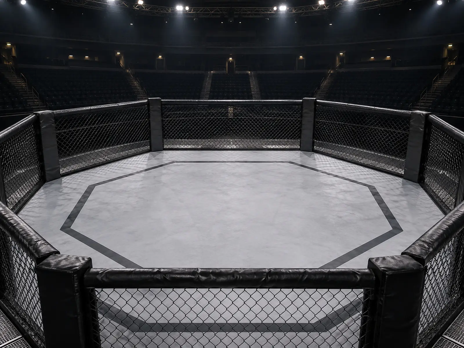 AI-generated illustration of an empty MMA cage for a retirement article